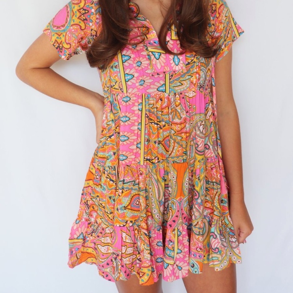 Pink Paisley Babydoll Dress